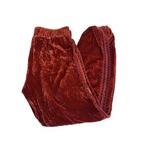 Johnny Was Aurora Velvet Jogger Womens XSmall Pants Embroidered Velour Boho Rust